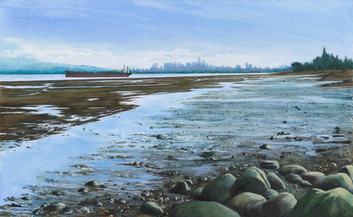 Kathleen Wert: Vancouver Tidal Flats Art Print - Coastal Landscape Wall Decor for Living Room, Bedroom & Office