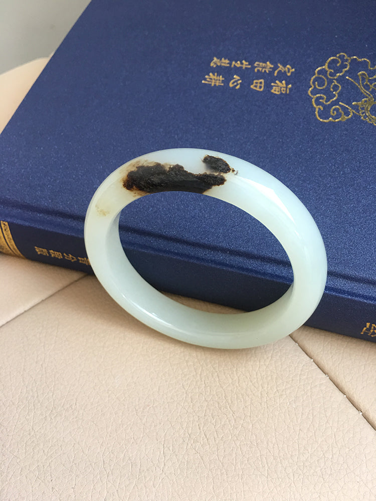 Natural Jade Bangle - Nephrite Jade Bracelet, 58.1mm Inner Diameter (NBE004) - Elegant Handmade Jewelry for Women, Perfect for Weddings, Gifts & Spiritual Healing