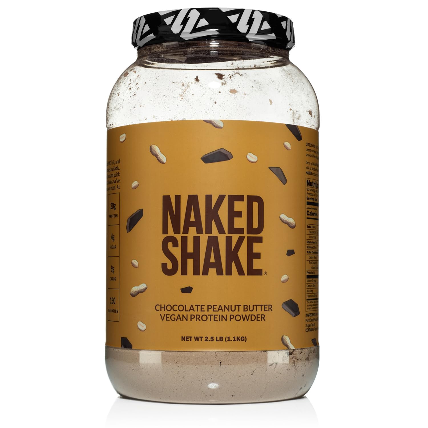 Naked Shake Chocolate Peanut Butter Vegan Protein Powder - Plant-Based Protein from US & Canadian Farms with MCT Oil, Gluten-Free, Soy-Free, Non-GMO, No Artificial Sweeteners - 30 Servings for Post-Workout Recovery & Healthy Smoothies