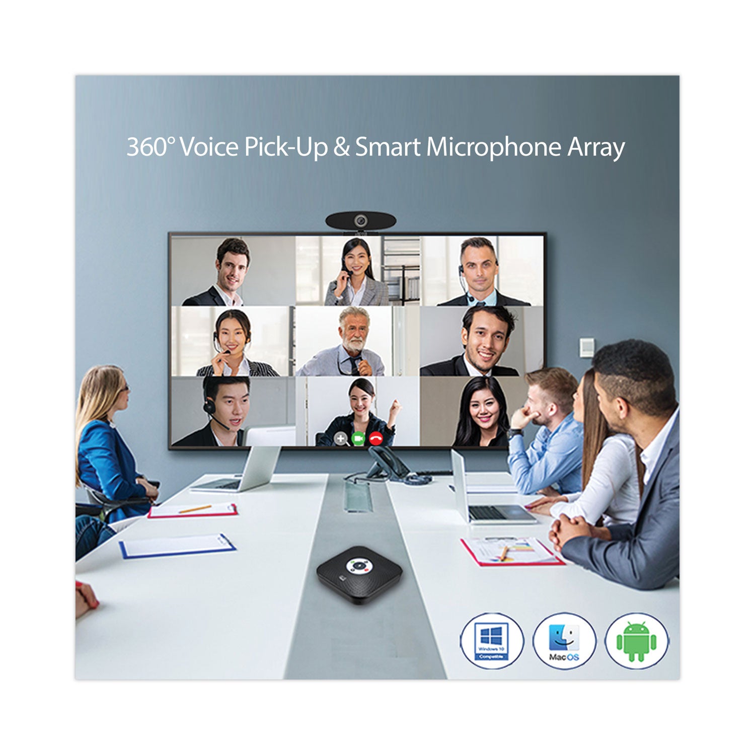 Adesso Xtream S8 Wireless Conference Speakerphone with Built-in Microphone - Bluetooth Speaker for Business Meetings, Home Office & Online Classes (Black)