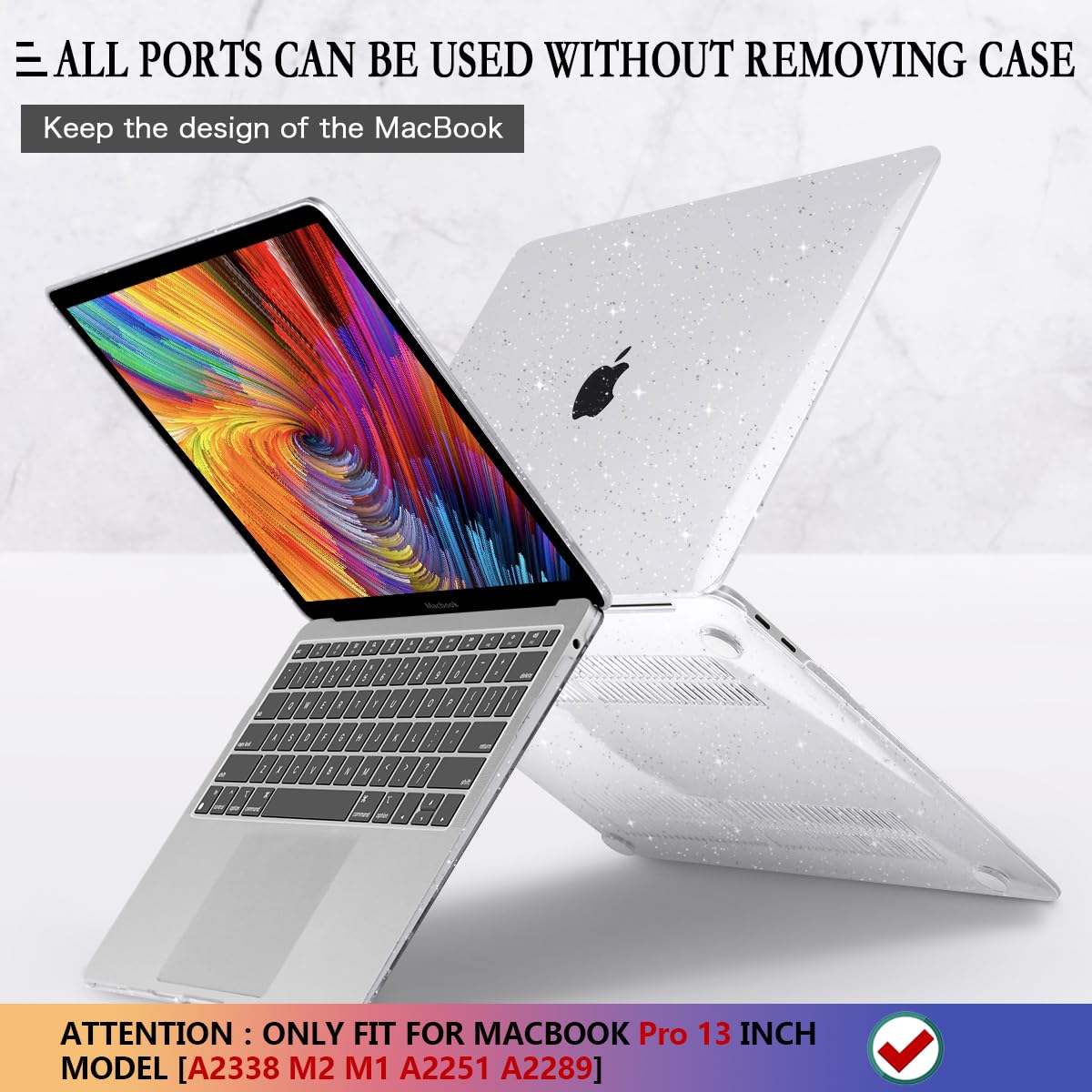CISSOOK Clear Glitter Star Hard Shell Case for MacBook Pro 13 Inch (2020-2023 M1/M2 A2251/A2289/A2338) - Sparkly Plastic Protective Cover with Keyboard Protector | Perfect for Work, School & Travel Accessories