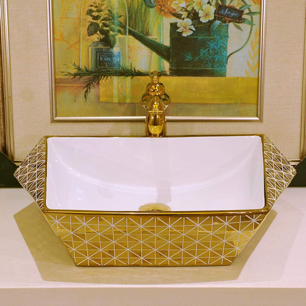 NOALED Handmade Ceramic Countertop Basin - Golden Bathroom Sink with Modern Design for Vanity & Powder Room | Perfect for Small Spaces, Guest Bathrooms & Luxury Home Decor