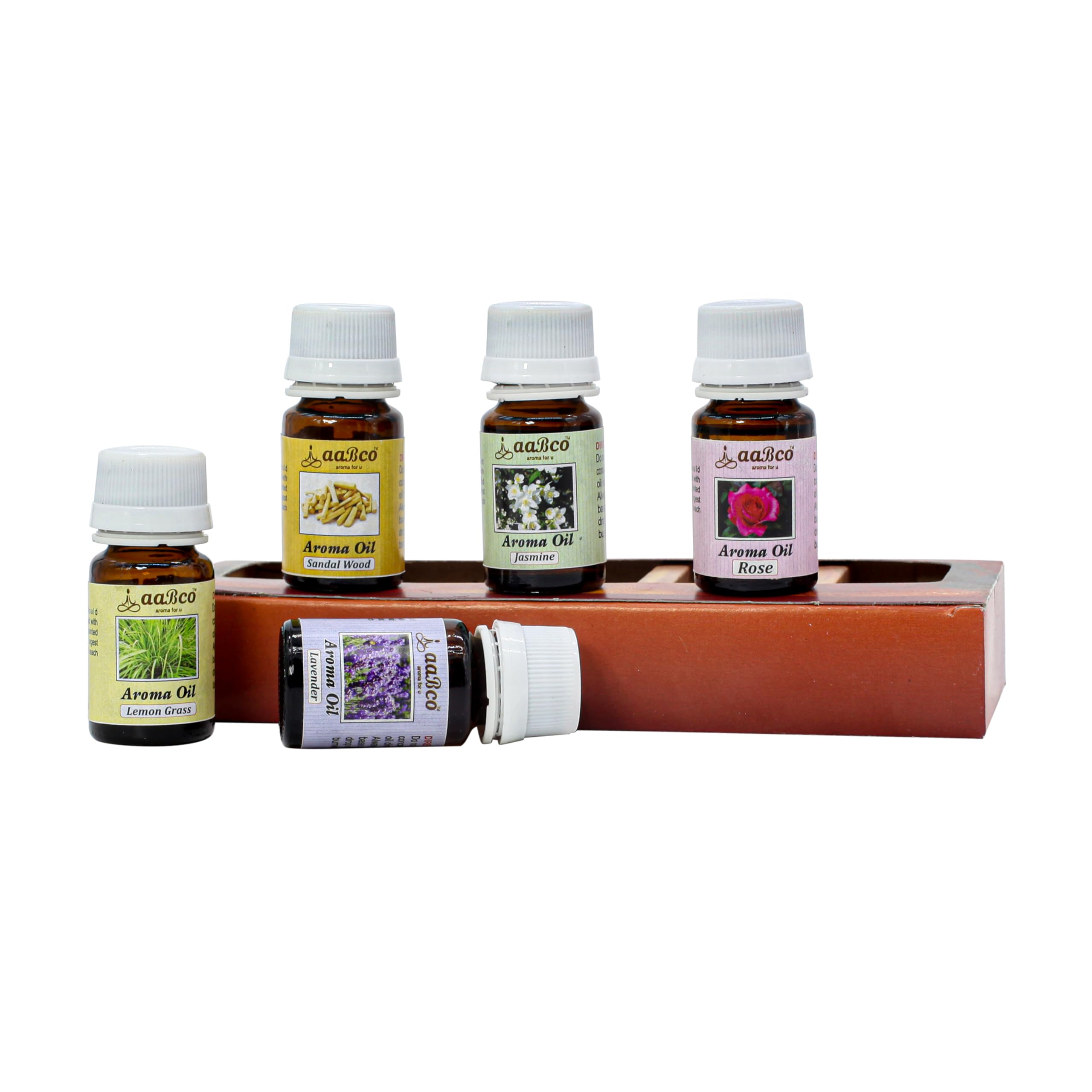 **AABCO Essential Oil Diffuser Set - 5 Pack (10ml Each) Lavender, Lemongrass, Jasmine, Rose & Sandalwood - Aromatherapy for Home, Office, Yoga & Spa - Relaxing & Calming Scented Oils**