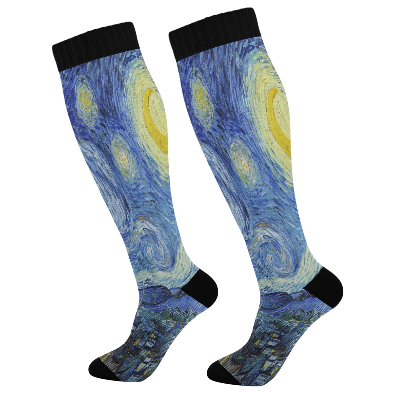 **Compression Socks for Women & Men – Knee High Support Socks for Running, Hiking, Fitness – The Starry Night Design – Perfect for Workouts & Travel**