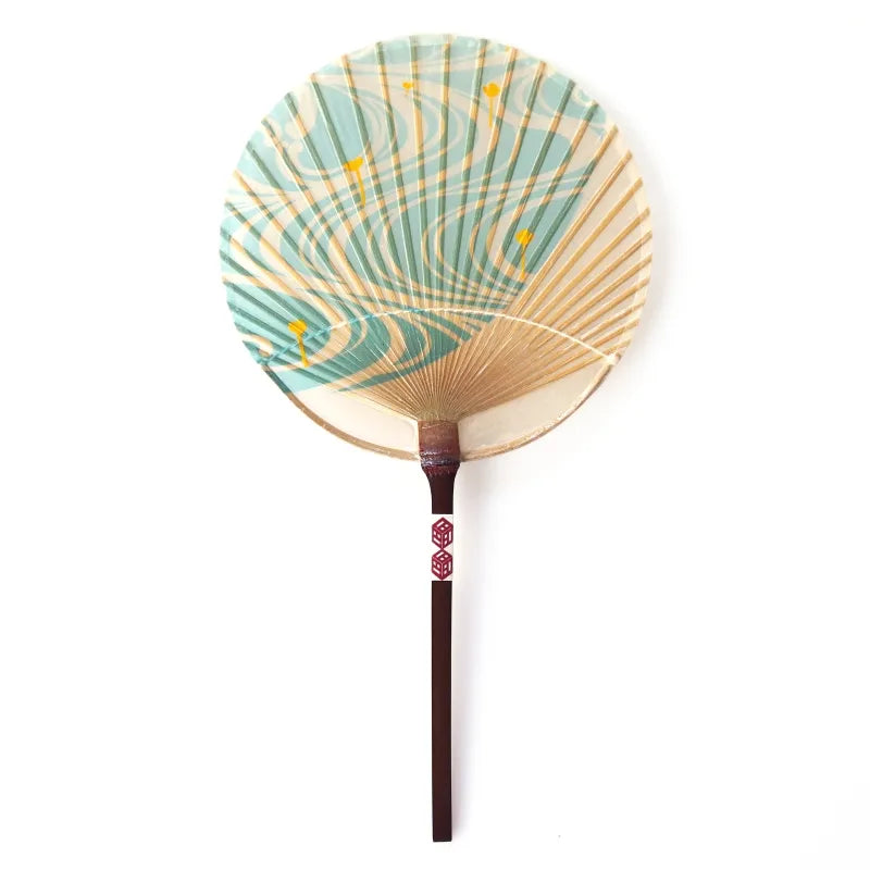 Small Mizu Uchiwa (Water Fan) - Traditional Japanese Paper Hand Fan for Cooling - Perfect for Summer, Yoga, and Outdoor Activities
