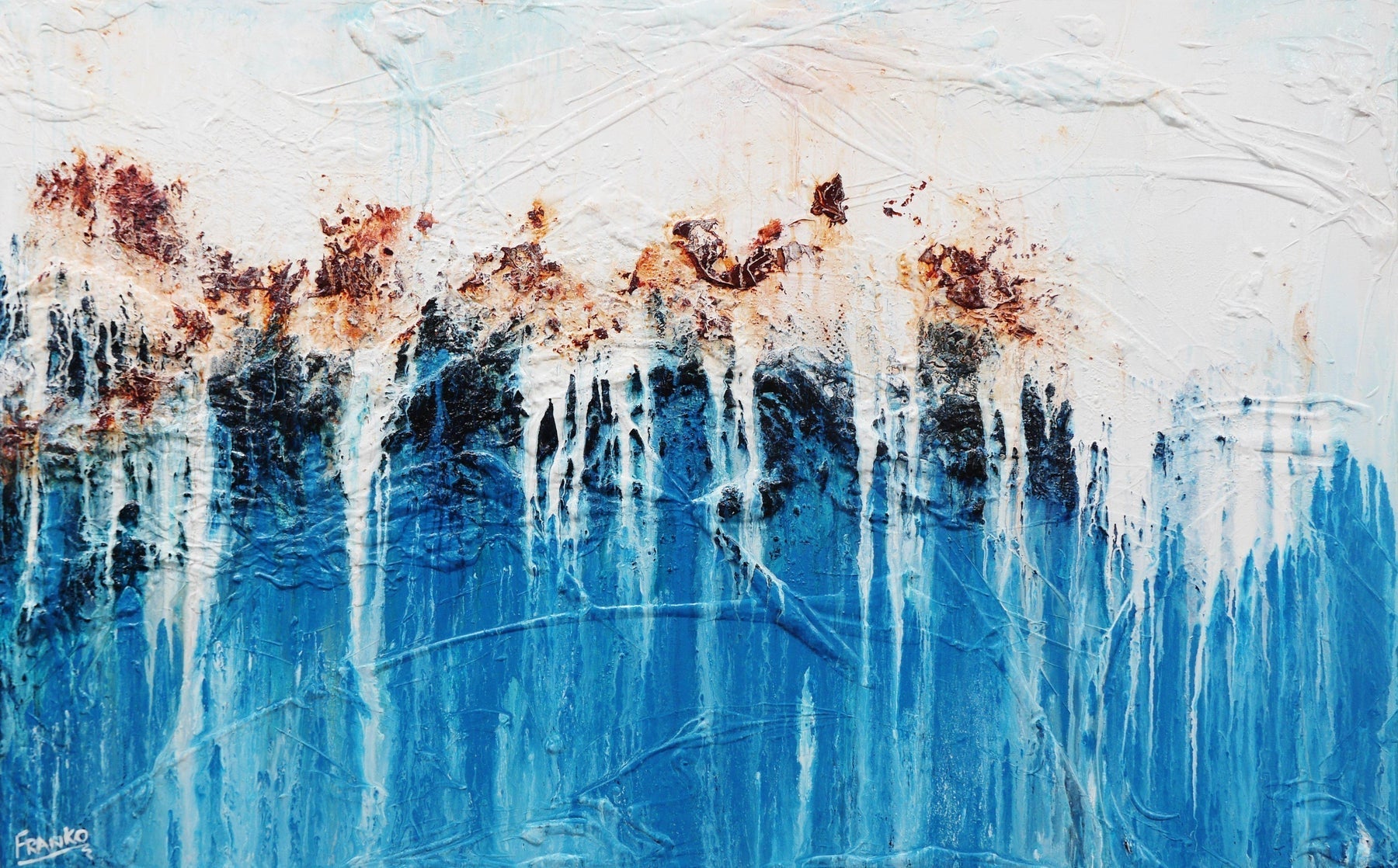 Blue & Teal Abstract Painting - 63x39 Inches Modern Canvas Wall Art for Living Room, Bedroom & Office Decor - Handmade White Blue Contemporary Artwork