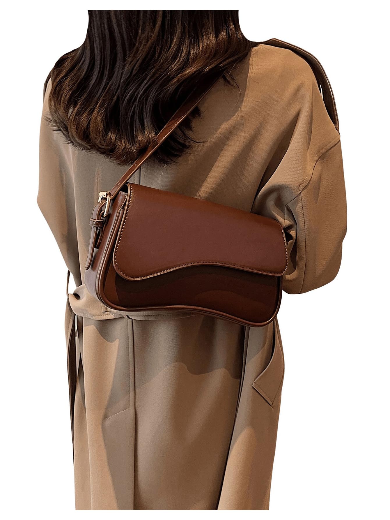 Verdusa Women's Genuine Leather Shoulder Bag - Stylish Y2K Hobo Crossbody Purse with Saddle Flap Design for Work, Travel & Evening Out