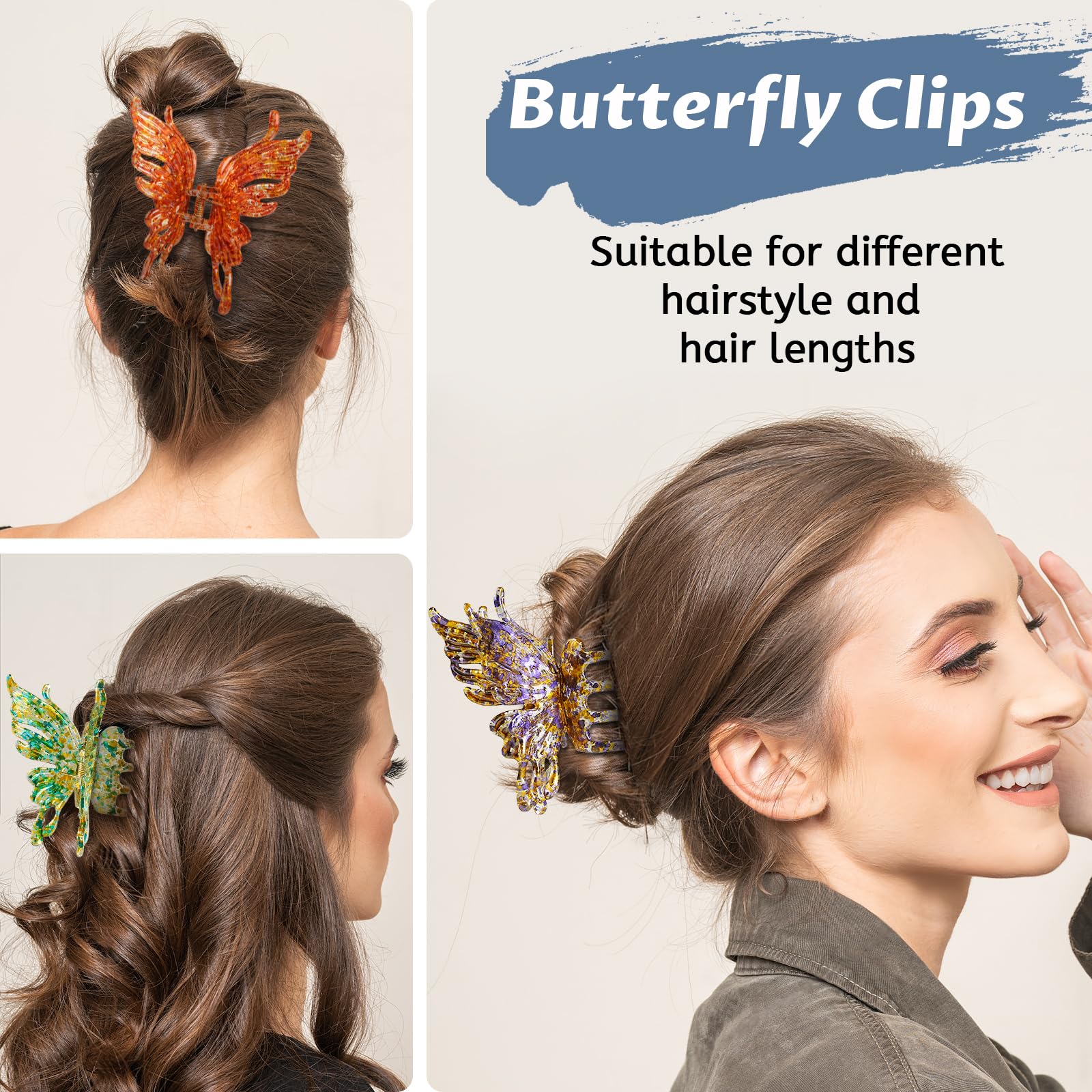 6 Pcs Large Butterfly Hair Clips for Thick Hair - No Slip Strong Hold Shiny Hair Claw Clips for Women & Girls - Perfect for Parties, Weddings & Daily Hair Accessories Gifts