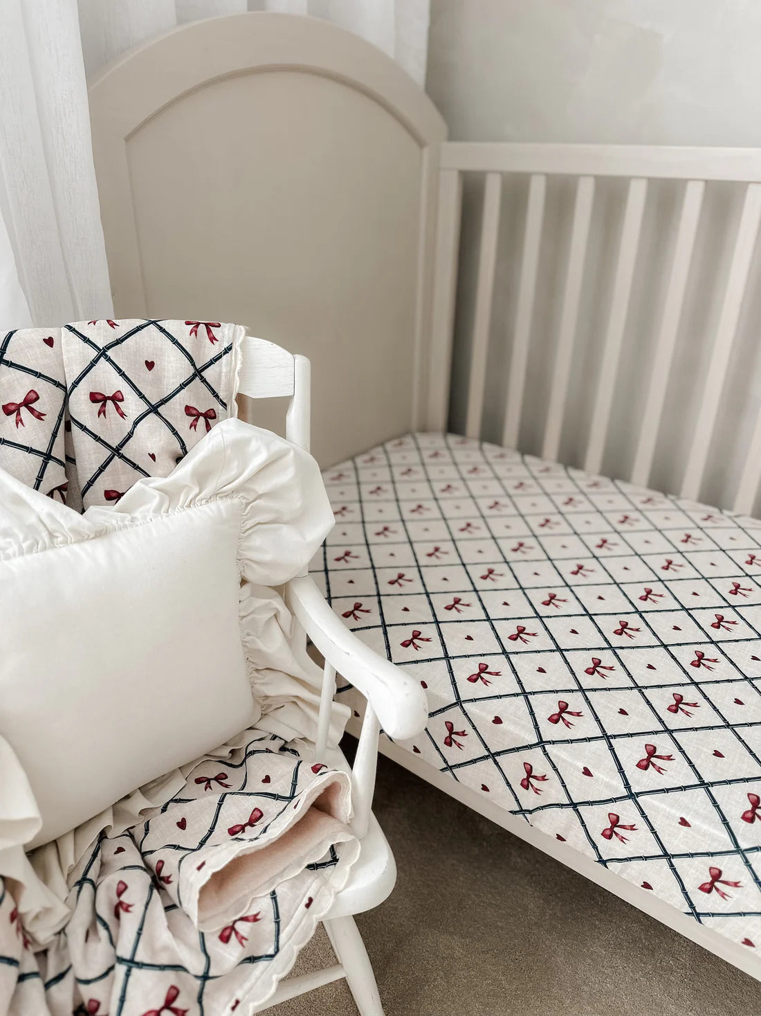 Pop Ya Tot Organic Muslin Cot Sheet - Soft & Breathable Baby Crib Sheet for Nursery, Perfect for Daytime Naps & Nighttime Sleep - Bow Peep Design