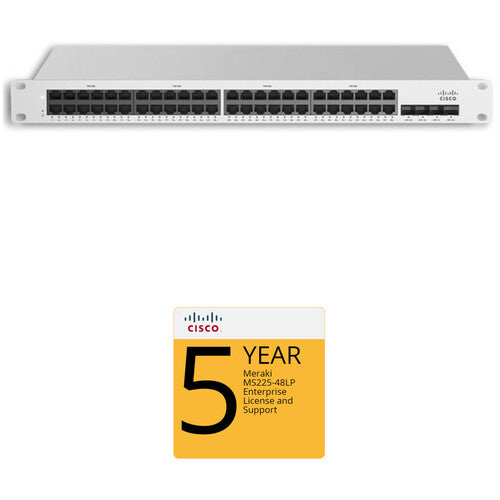 Cisco MS225 48LP 48-Port Gigabit Ethernet Switch with 5-Year Enterprise License & Support | Ideal for Business Networks, Data Centers & Office Connectivity