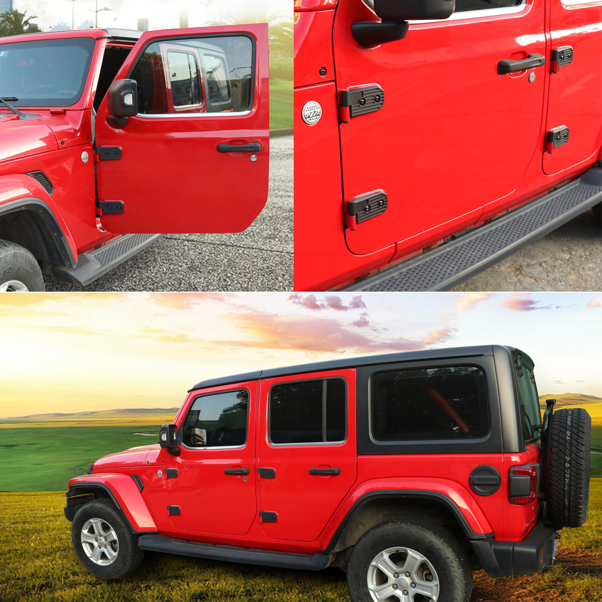 **JL Door Hinges for Jeep Wrangler & Gladiator (2018-2023) - OEM Replacement Hinge Sleeves, Aluminum, Black (8-Piece Set) - Perfect for Off-Roading & Daily Driving**