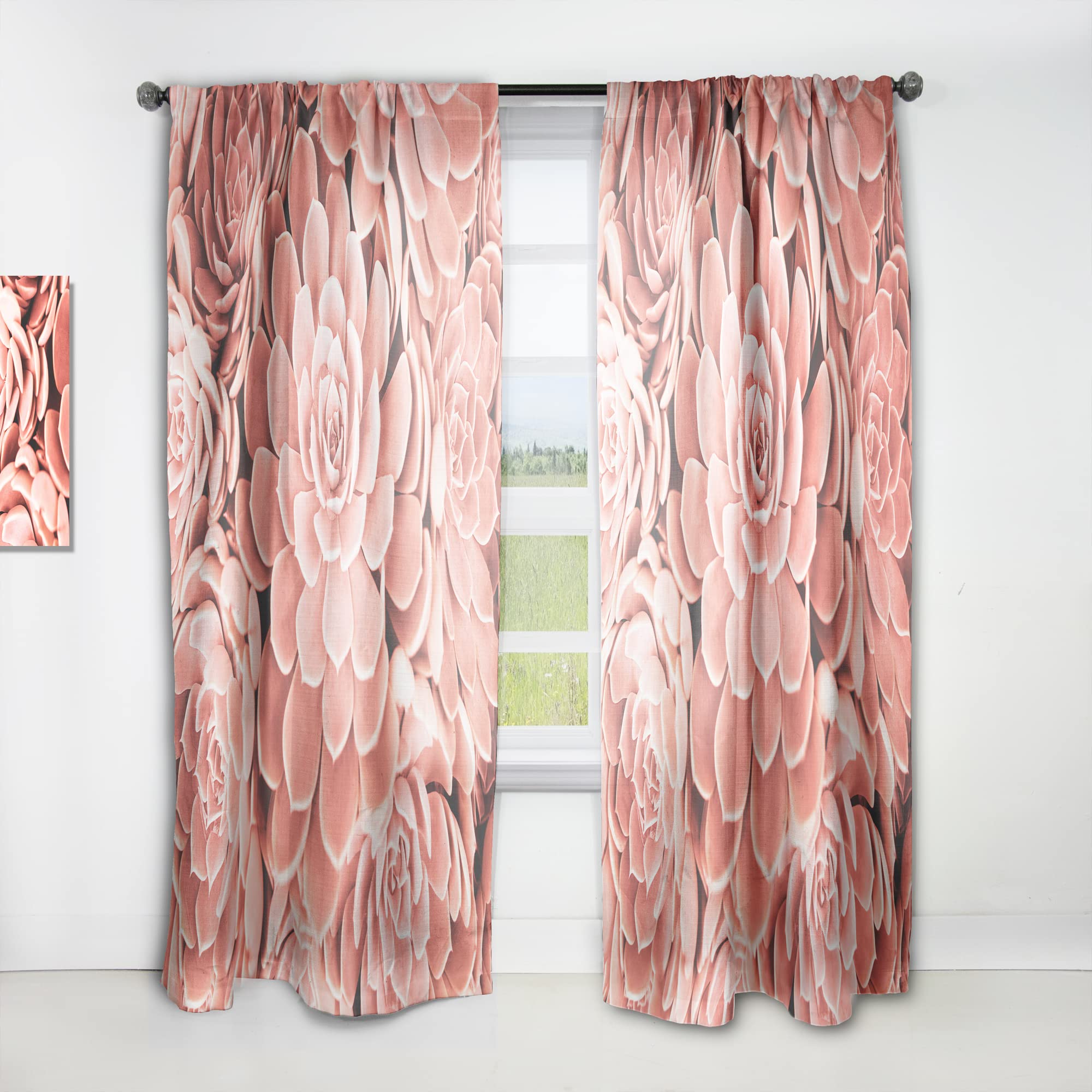 Coral Succulent Print Thermal Insulated Curtains for Bedroom & Living Room - Single Panel 52x120 Inches - Energy Saving Blackout Drapes for Home Decor