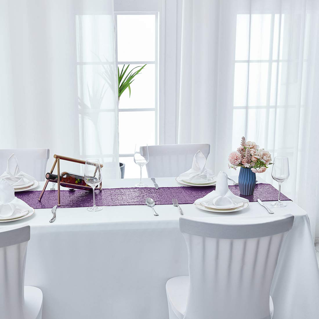 6-Pack 12x108 Inch Glitter Purple Sequin Table Runners - Elegant Wedding, Birthday, Bachelorette & Holiday Party Decorations - Perfect for Bridal Showers, Baby Showers & Festive Celebrations