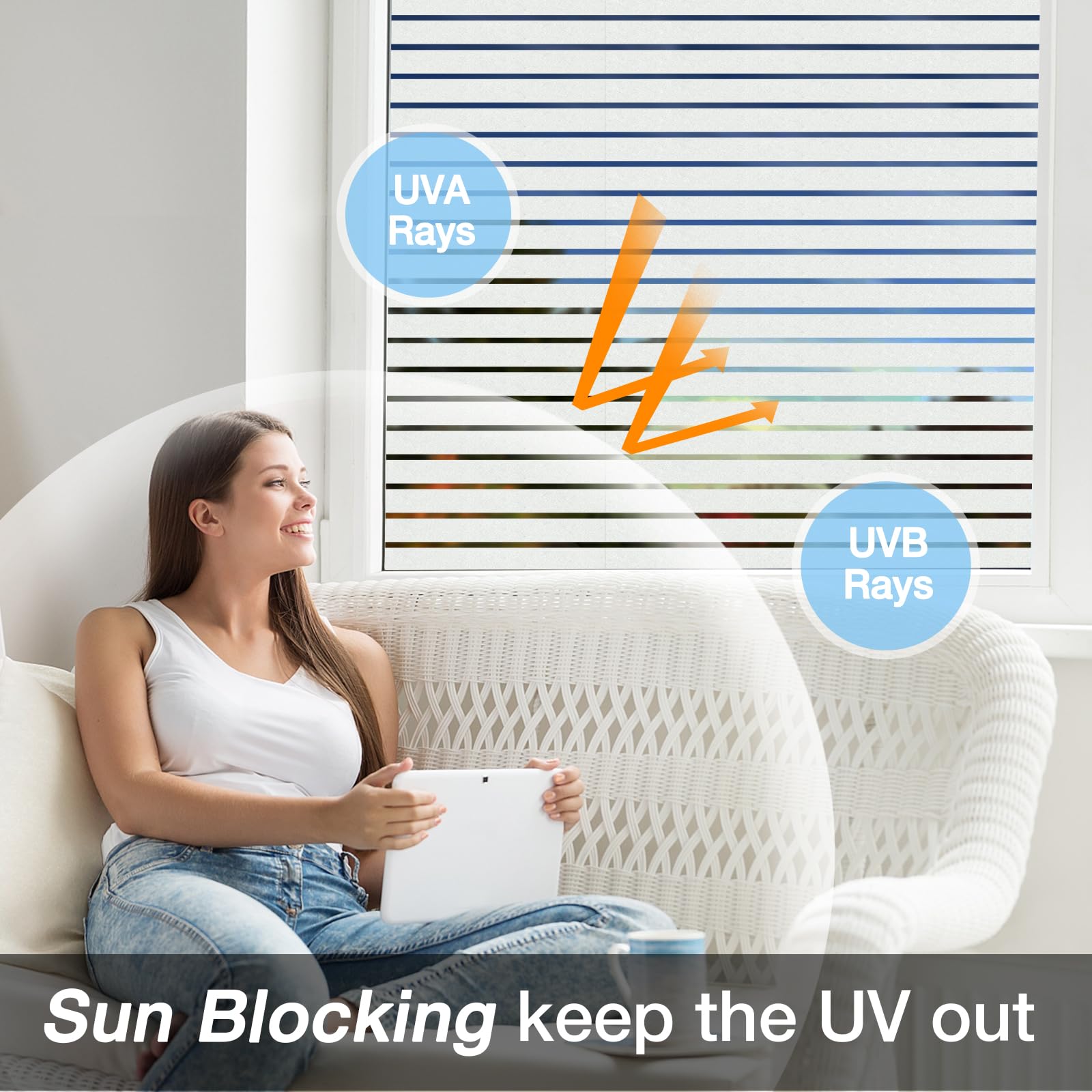 Frosted Stripe Privacy Window Film - Non-Adhesive Static Cling Vinyl for Doors & Windows - UV Protection 45.2x157.4in - Perfect for Home, Office & Bathroom Privacy & Sun Protection