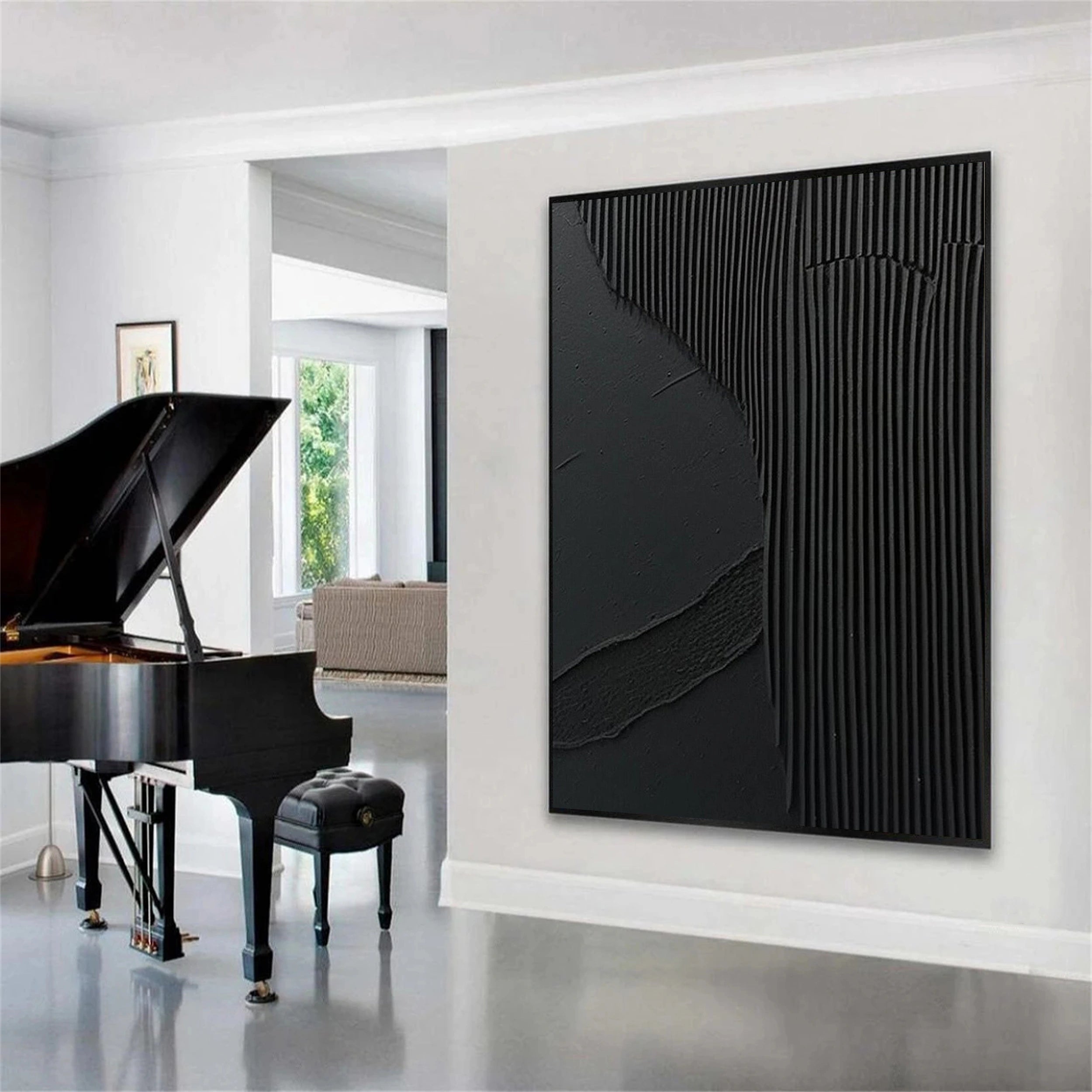 Black Minimalist Textured Painting Canvas - Modern Abstract Wall Art for Home & Office Decor | Perfect for Living Room, Bedroom & Studio | #MZ075