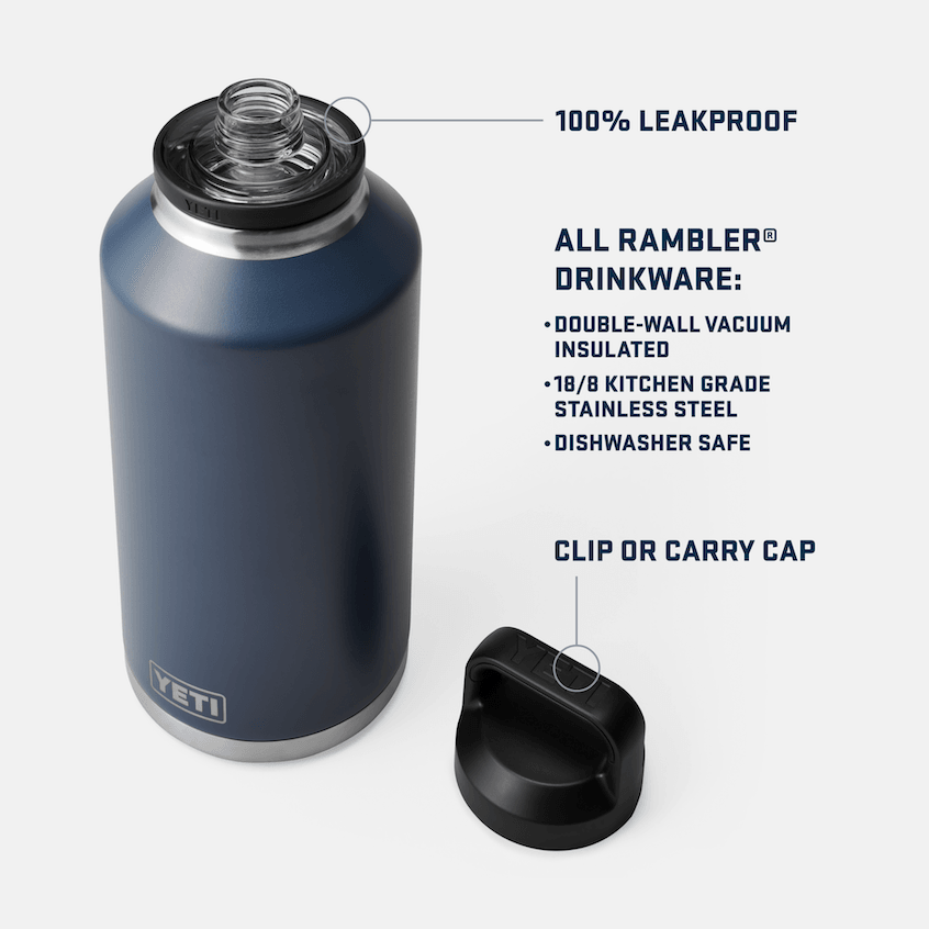 64 oz Rambler® Water Bottle with Chug Cap - Insulated Stainless Steel Vacuum Flask for Hiking, Gym & Outdoor Adventures - White