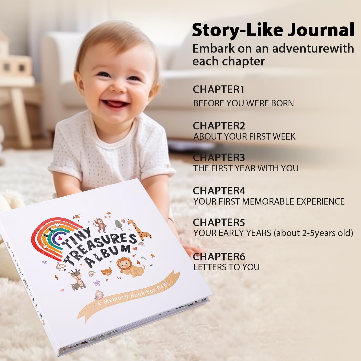 Baby Memory Book for Boys & Girls - 124 Page Keepsake Journal, Scrapbook & Photo Album to Record Milestones from Birth to Age 5 | Perfect Pregnancy Gift for Baby Showers | Capture First Steps, Birthdays & Special Moments