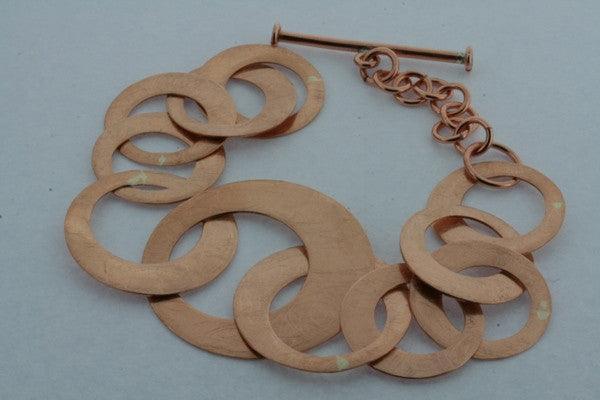 Vintage Multi-Scratched Copper Disc Bracelet for Women - Boho Chic Handmade Jewelry for Casual Wear & Layering
