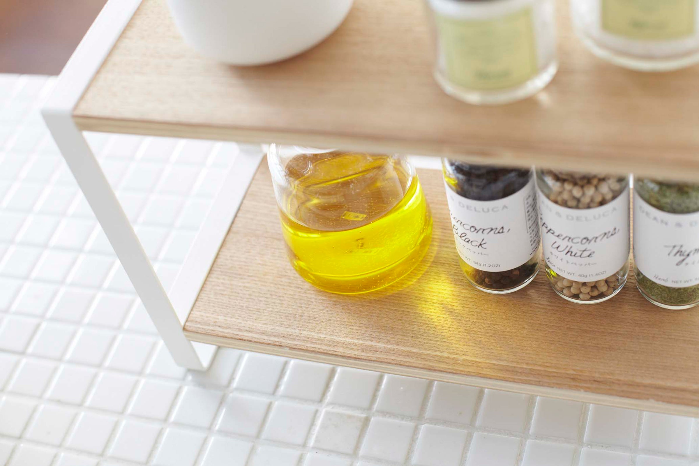 2-Tier Riser Shelf - Sturdy Steel Frame with Natural Wood Shelves for Kitchen, Bathroom & Office Organization