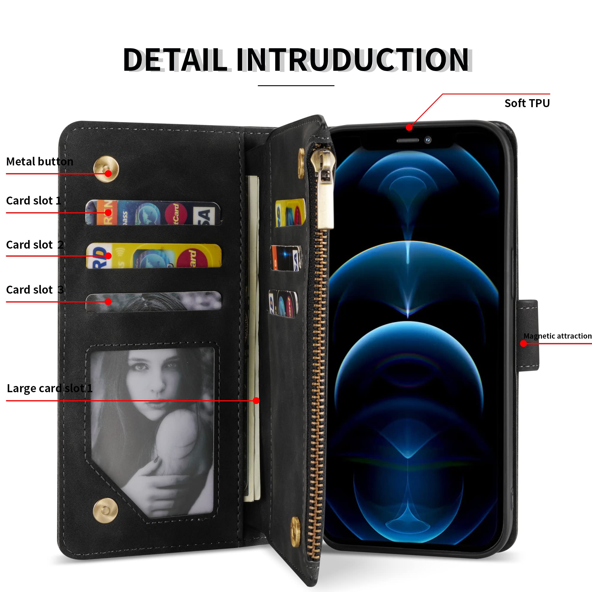Premium PU Leather Wallet Case for iPhone 12/12 Pro (6.1