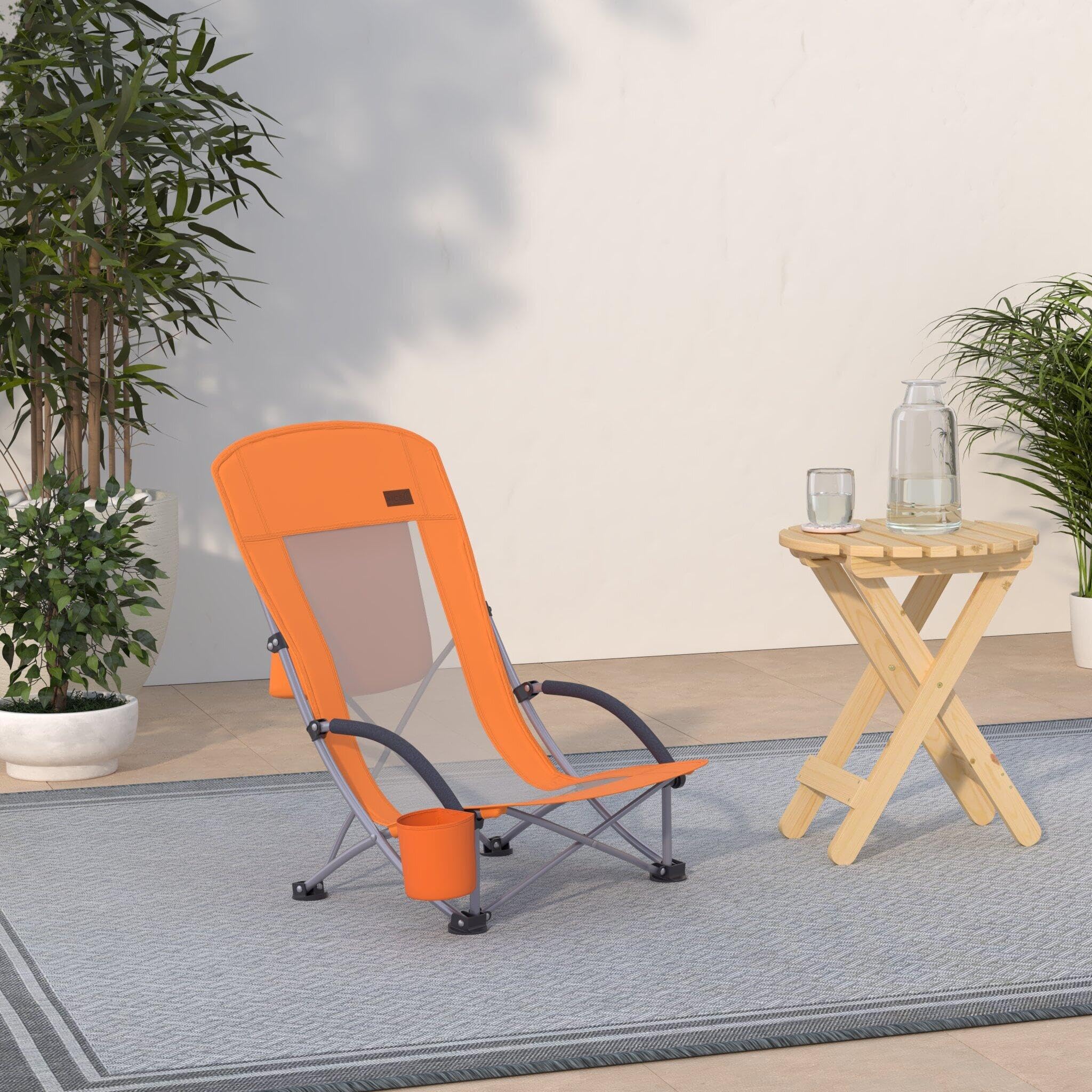 Premium 2-Pack High Back Beach Chairs for Adults with Cooler, Cup Holder & Carry Bag - Heavy Duty Portable Folding Chairs for Outdoor, Camping, BBQ, Travel, Picnic, Festival (Orange) - Perfect for Beach Relaxation, Backyard Lounging & Summer Adventures