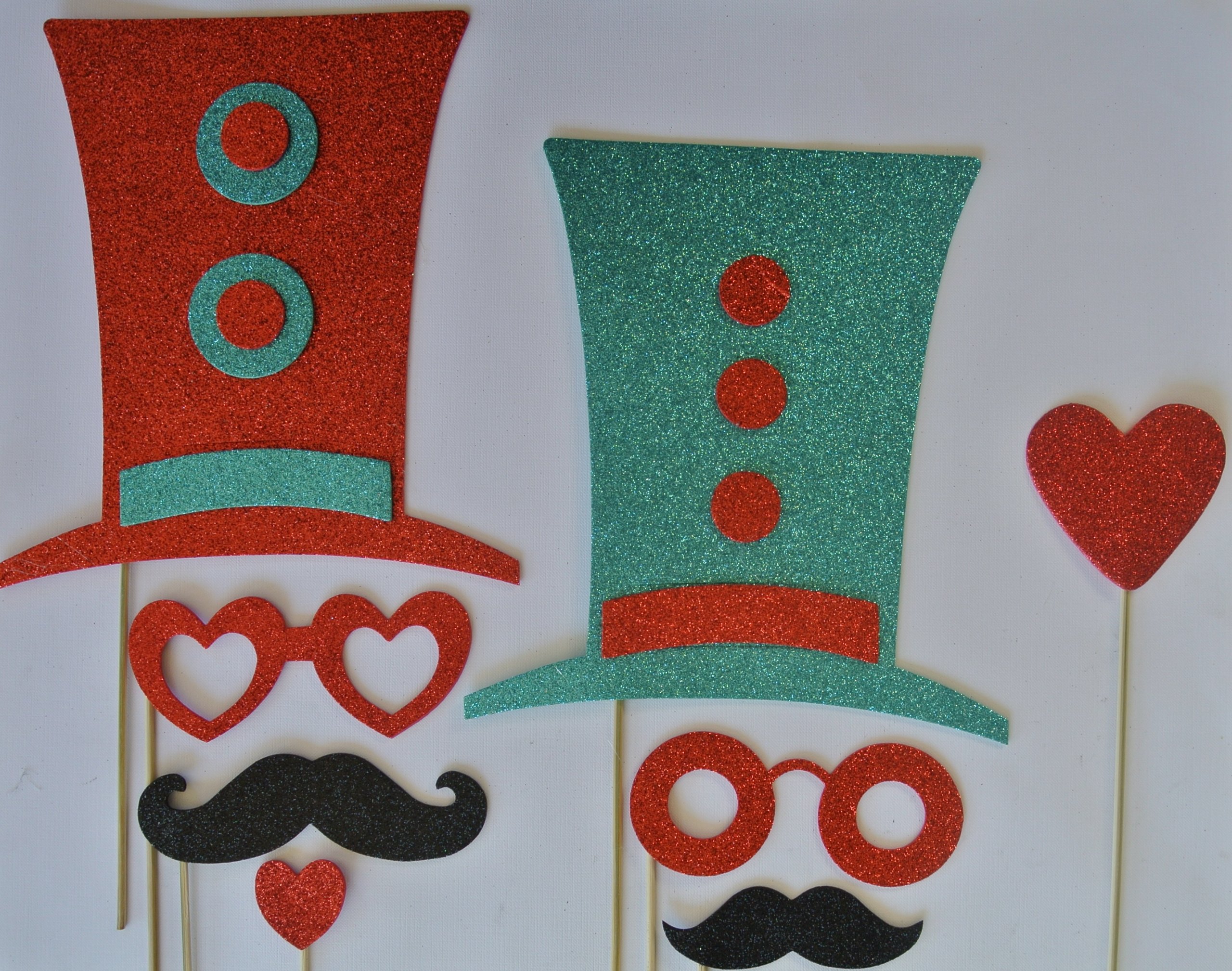 Circus Theme Photo Booth Props - Mustache on a Stick in Teal & Red - Perfect for Wedding, Birthday Party Decorations & Favors - Great for Carnival, Themed Parties & Social Media Photo Ops