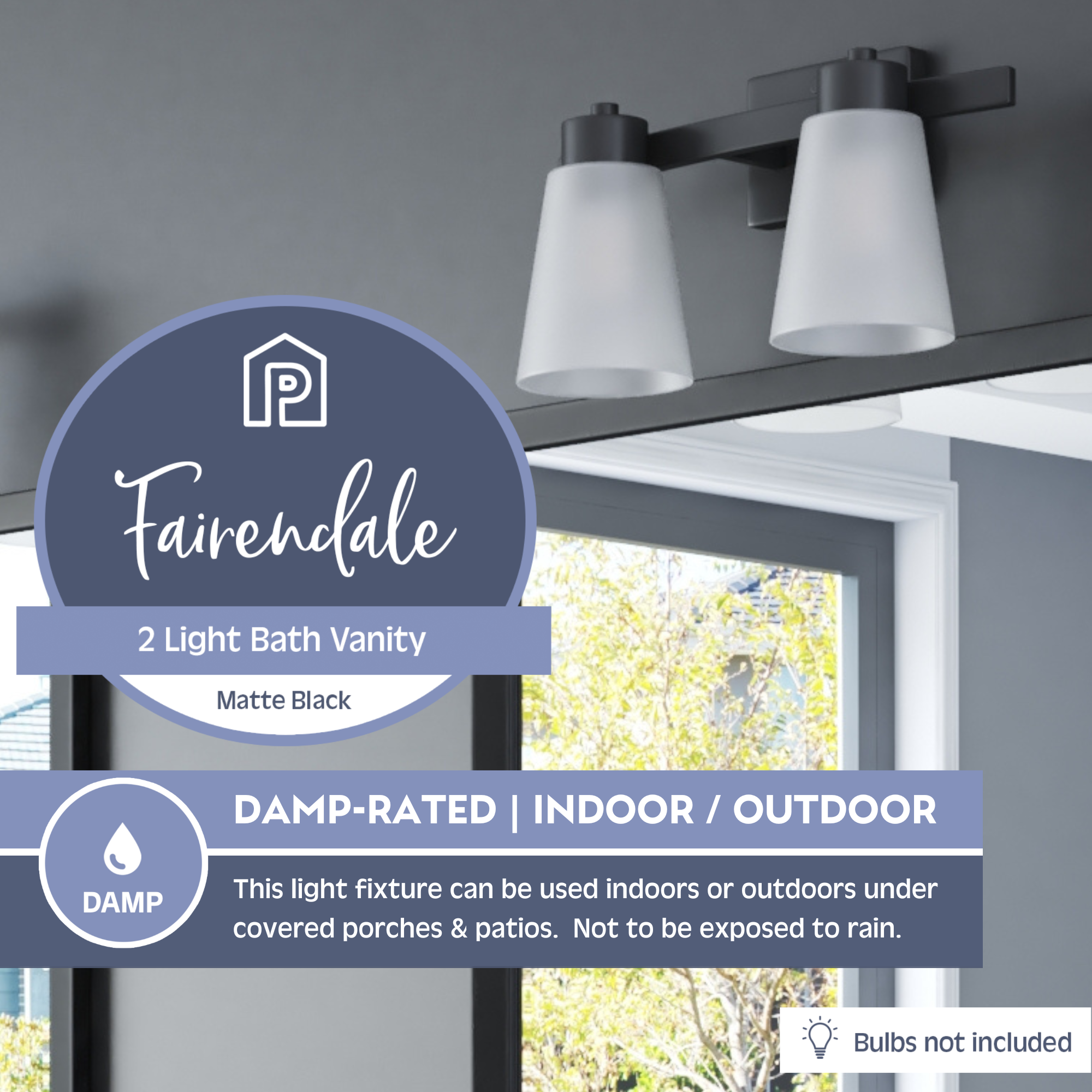 Fairendale 2-Light Vanity Light with Frosted Glass Shade in Matte Black - Perfect for Bathroom, Bedroom, and Dressing Room Lighting