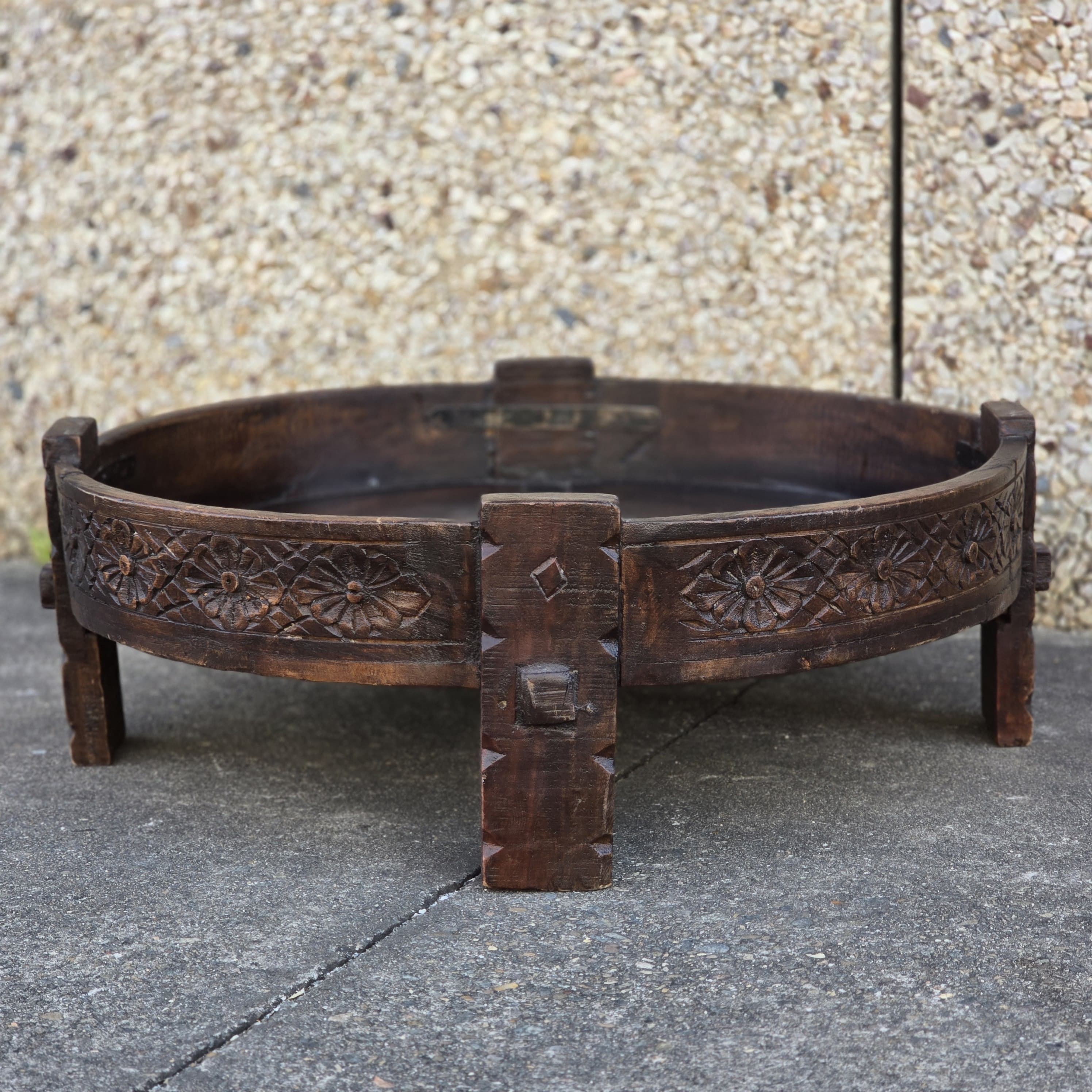Handcrafted Solid Wood Indian Chakki Grinder Coffee Table - 30x30x10 Inches Rustic Home Decor for Living Room, Lounge & Office