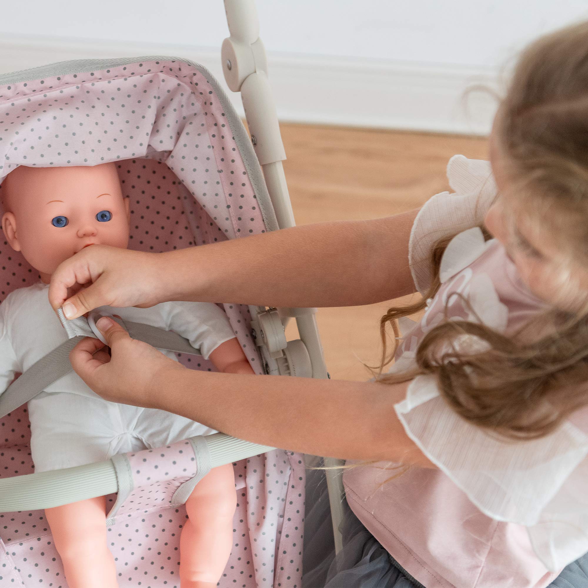 Olivia's Little World - 2-in-1 Baby Doll Bassinet & Stroller for Toddlers, Pink/Gray Princess Doll Pram - Perfect for Imaginative Play, Gift for 5 Year Old Girls, Indoor & Outdoor Use