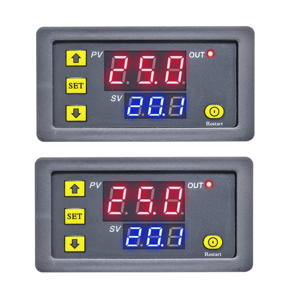 2Pcs Programmable Cycle Timer Switch with Digital Display - ON/OFF Delay Relay Module (DC12V/20A) Gray - Perfect for Home Automation, LED Control & Industrial Timing Applications