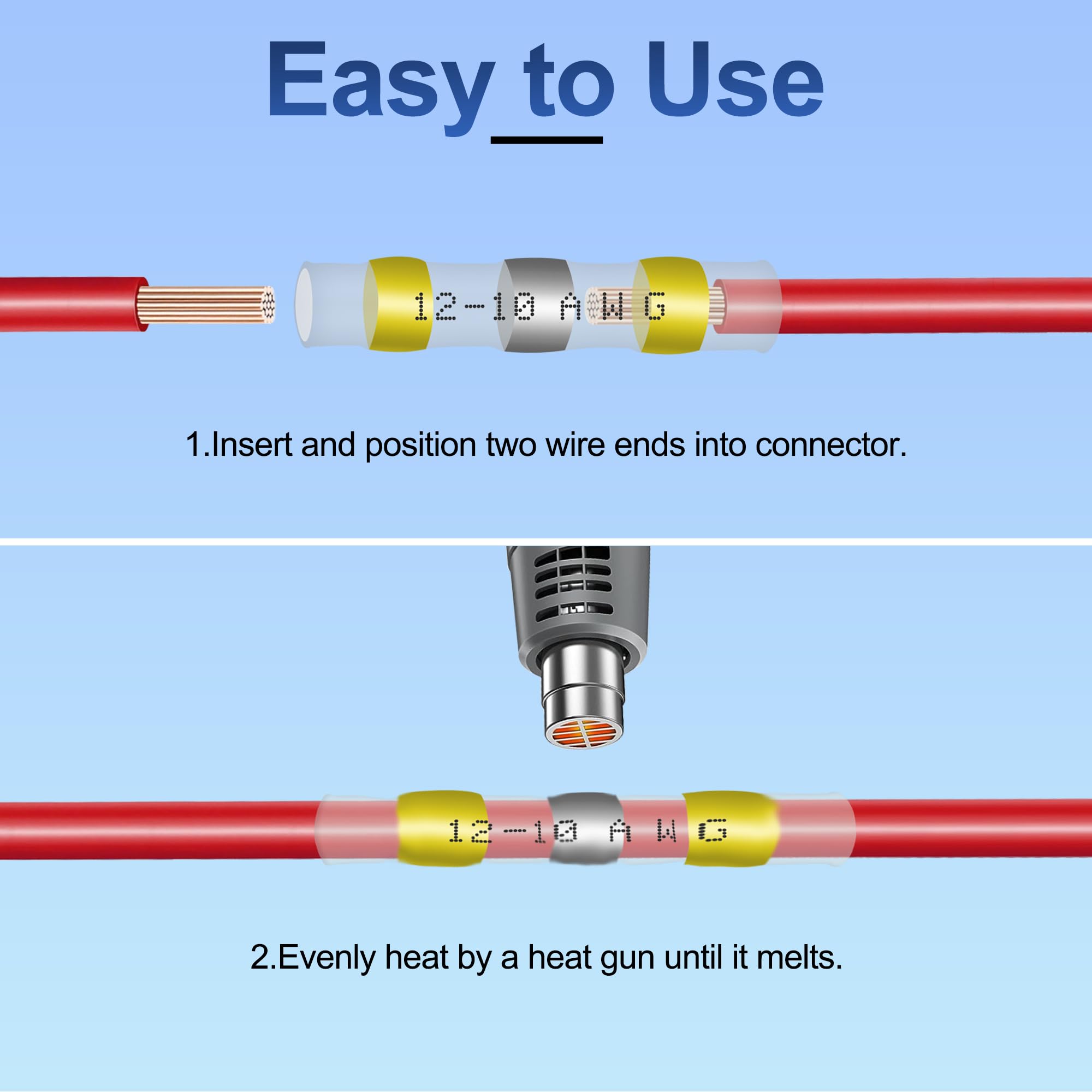 120Pcs Solder Seal Wire Connectors Kit - Waterproof Heat Shrink Butt Connectors for Electrical Wiring, Automotive, Marine & DIY Projects