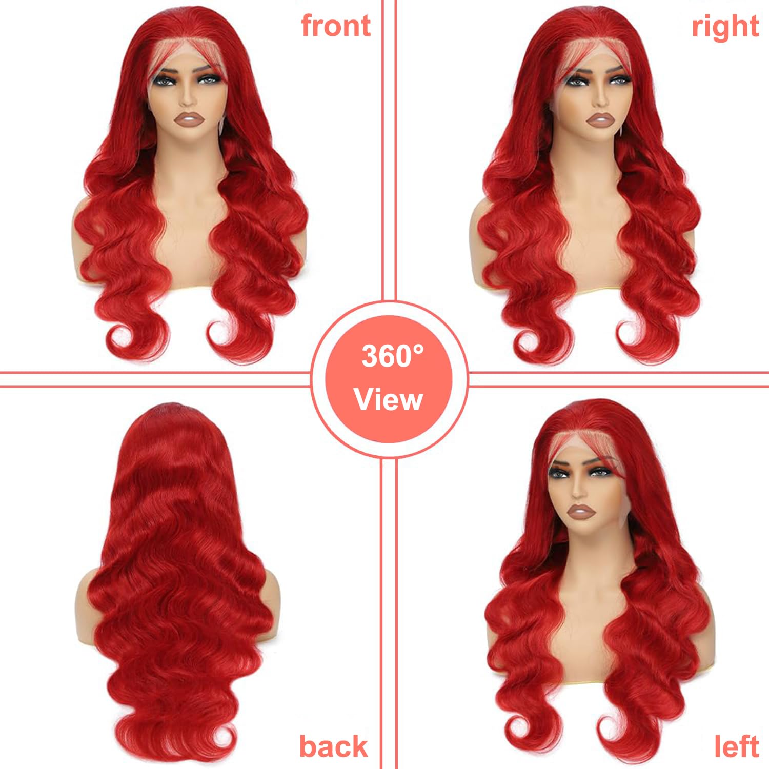 13X6 Red Lace Front Wigs Human Hair - Pre Plucked 210% Density HD Lace Frontal Body Wave Wig with Baby Hair | 24 Inch Vibrant Red Colored Human Hair Wig for Women | Perfect for Cosplay, Parties & Daily Fashion