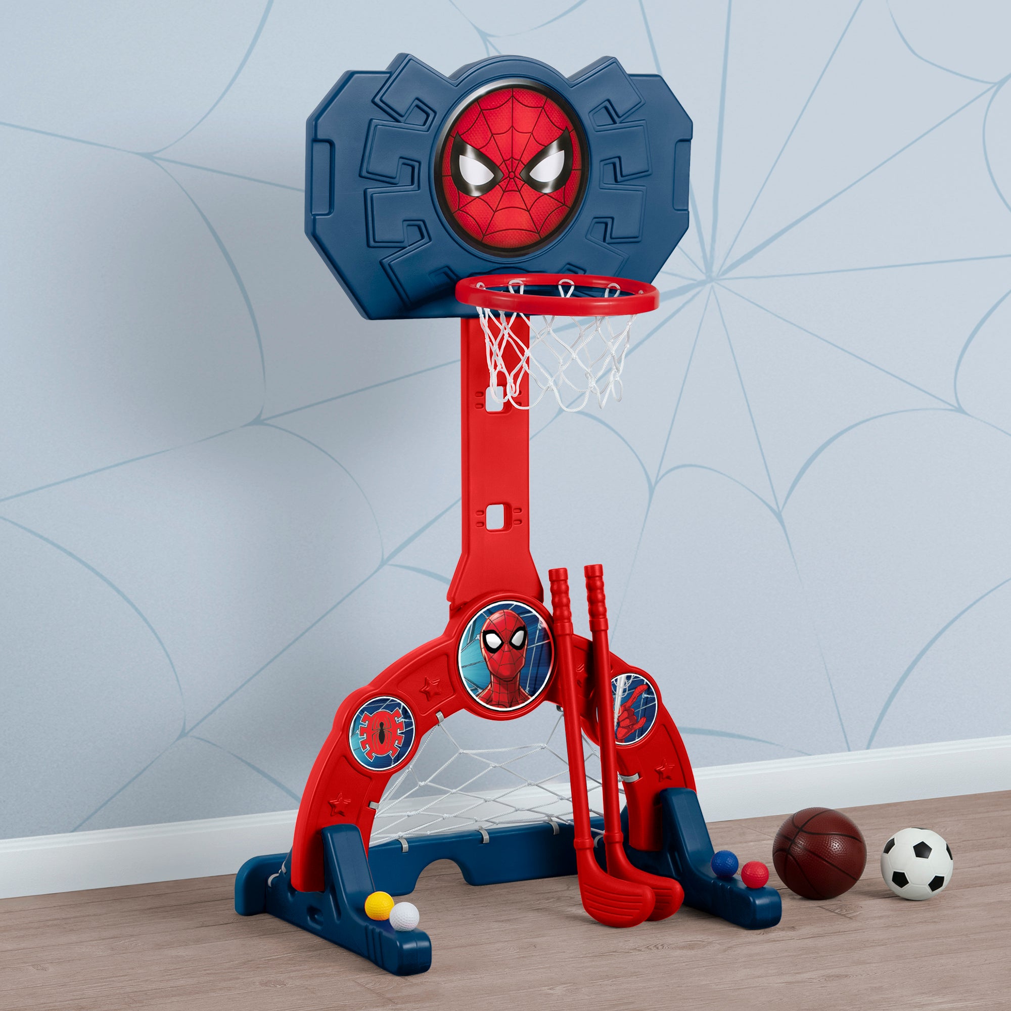 Spider-Man 4-in-1 Sports Center Playset - Marvel Superhero Toy for Kids with Basketball, Soccer, Hockey & Bowling - Perfect for Indoor & Outdoor Playtime, Birthday Gifts & Superhero Party Decorations