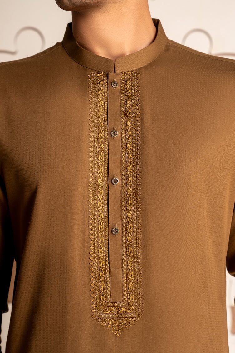Stylish Blended Brown Kurta by J. Junaid Jamshed - Comfortable Cotton Ethnic Wear for Men - Perfect for Festivals, Weddings & Casual Outings