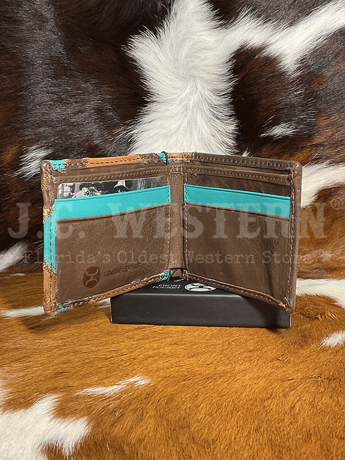 Hooey HFBF007 BRTQ Men's Bi-Fold Wallet with Patchwork Front in Turquoise - Perfect for Everyday Use & Travel Accessories