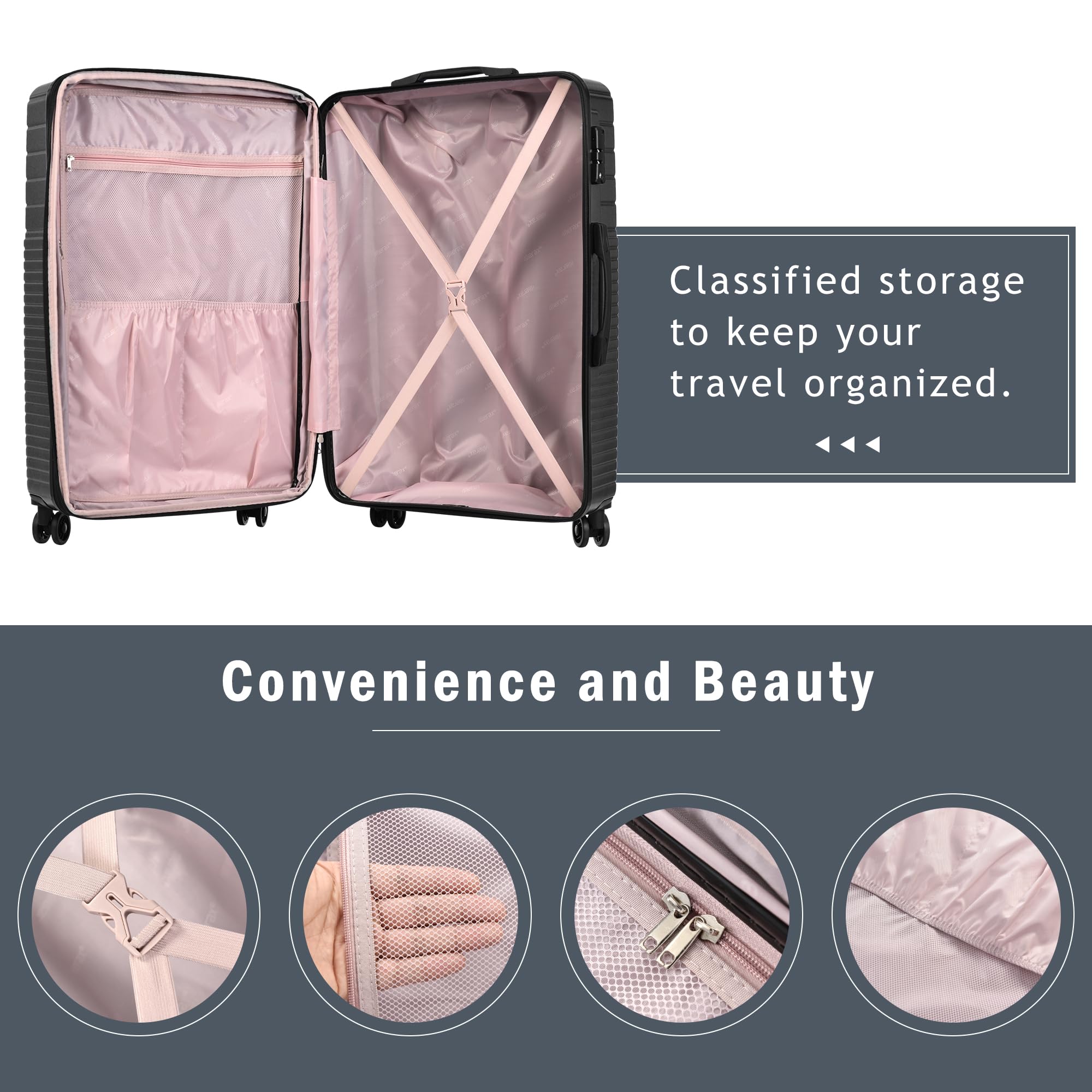 Merax 3-Piece Hardside Luggage Set with 8 Spinner Wheels & TSA Lock - Lightweight Suitcases (20/24/28 Inch) in Black - Perfect for Air Travel, Business Trips & Family Vacations