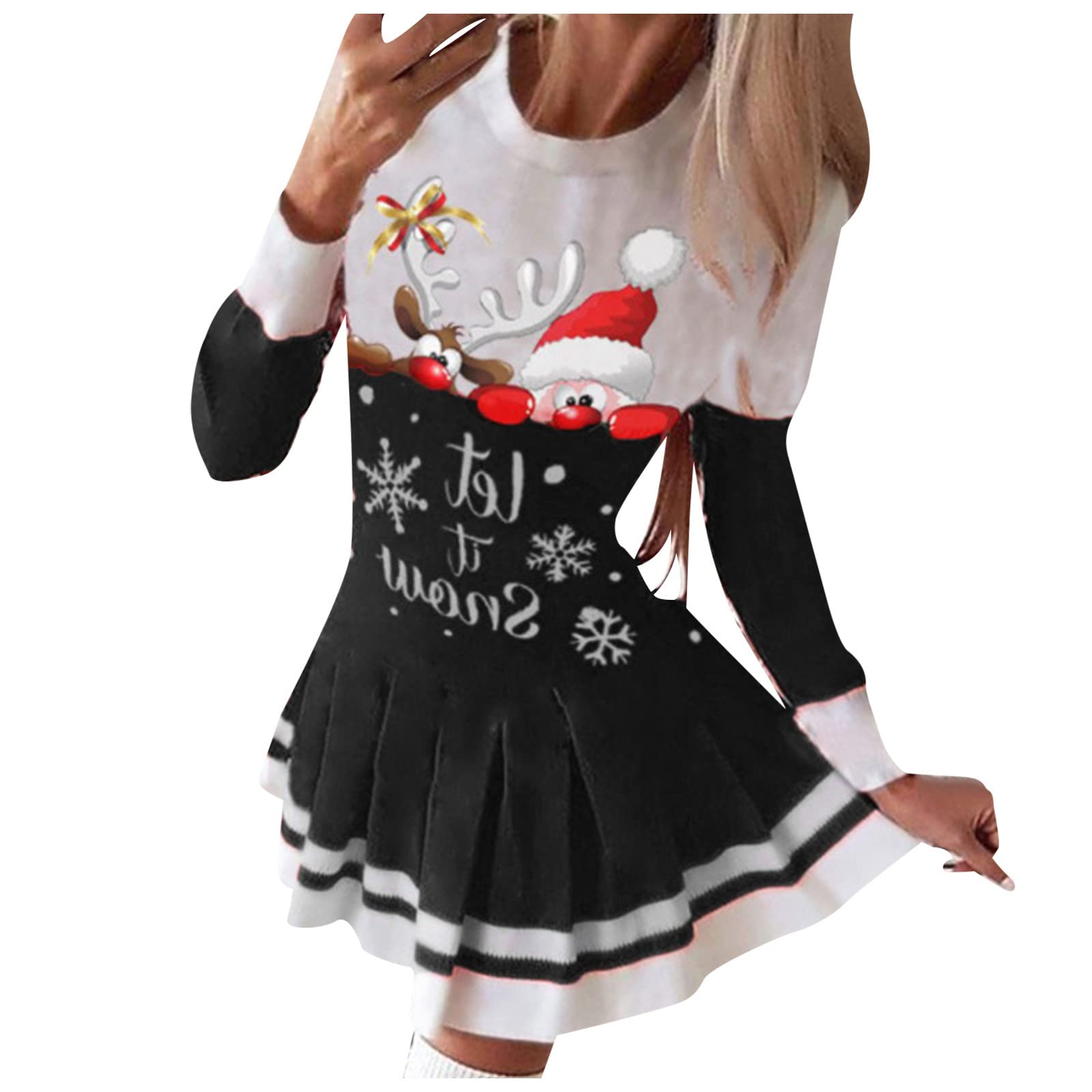 Festive Christmas Sweaters for Women - Long Sleeve Round Neck Santa Claus Printed Holiday Jumper Dress Tops | Perfect for Xmas Parties, Family Gatherings & Winter Celebrations
