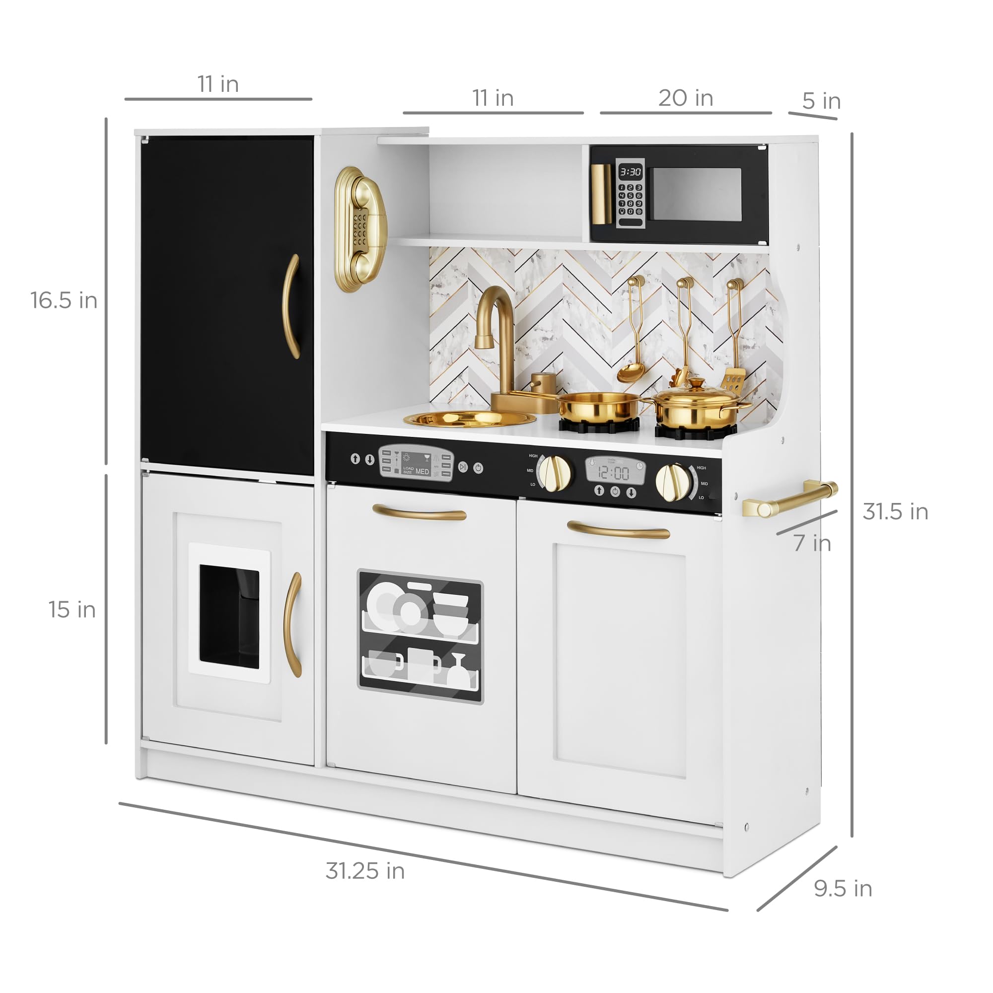 Best Wooden Pretend Play Kitchen Toy Set for Kids - Realistic Design with Oven, Microwave, Sink, Telephone & Utensils - White Bevel Finish - Perfect for Role Play, Preschool Learning & Birthday Gifts