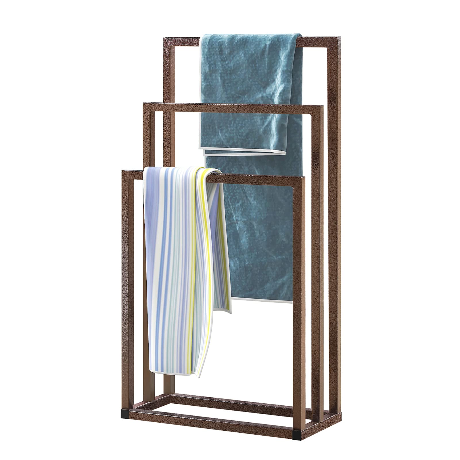 3-Tier Metal Freestanding Towel Rack Holder - Bathroom Storage Organizer for Towels & Washcloths - Space-Saving Design for Next to Tub or Shower - Perfect for Bath, Hand, and Kitchen Towels (Brown) - Ideal for Small Bathrooms, Apartments, and Spa-Like Showers