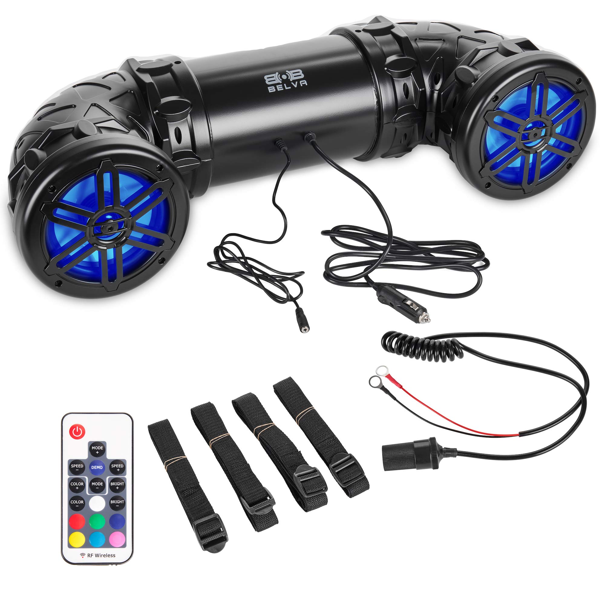 BELVA BPS6RGB Waterproof UTV/ATV Sound System - Dual 6.5” Speakers with 1” Tweeters, Built-in Amplifier, Bluetooth 5.0, AUX Input, RGB LED Lighting, Wireless Remote - Easy Install for Off-Road Vehicles & Outdoor Adventures