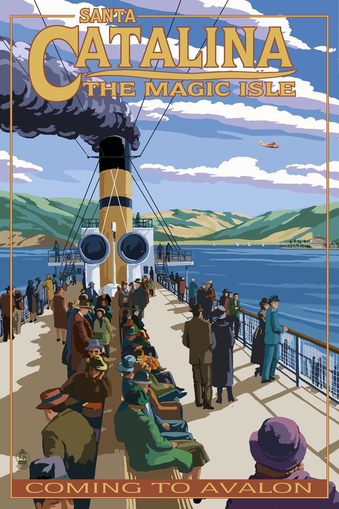24x36 Catalina Island California Steamer Coming to Avalon Metal Wall Art - Premium Aluminum Decor for Living Room, Office & Coastal Home Decor
