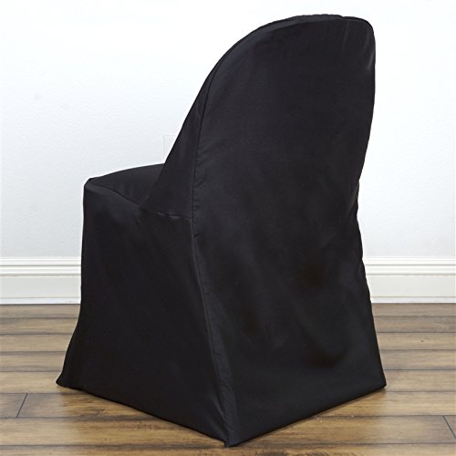 50 Pack Black Round Polyester Chair Covers - Washable Folding Seat Covers for Wedding, Party, Banquet & Dining Decor - Elegant Reception Table Linen Supplies for Home & Event Decorations