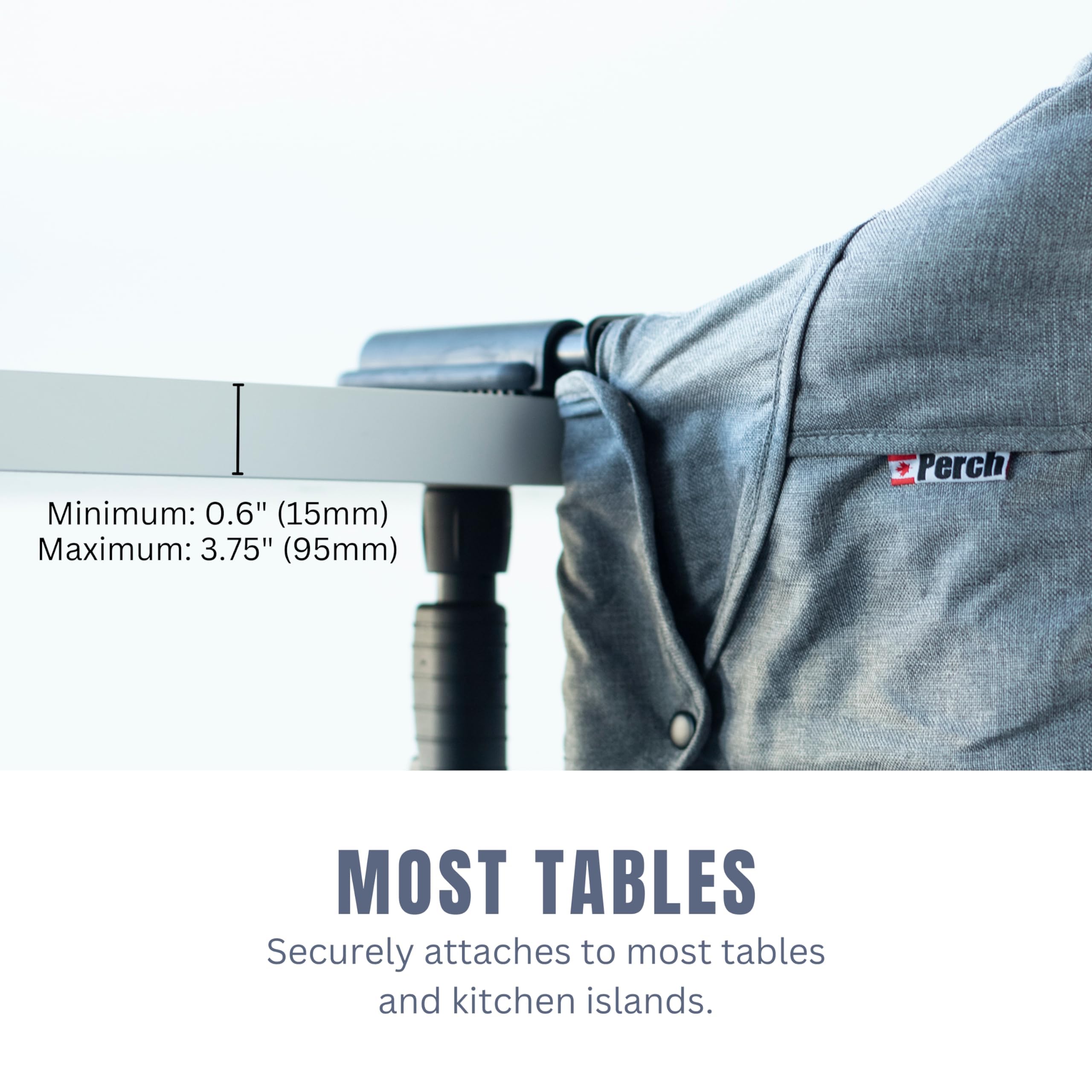 Guzzie+Guss Perch Clip On Table Chair - Portable Baby High Chair for Travel, Restaurants & Home Use | Easy Secure Setup | Fits Kitchen Islands & Dining Tables | Machine Washable Fabric | Charcoal Gray | Perfect for Picnics, Outdoor Dining & Small Spaces