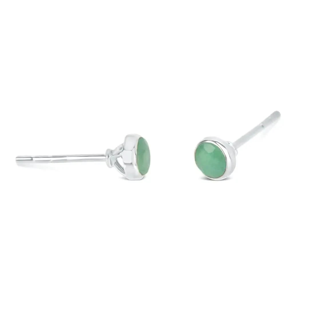 Chrysoprase Mini Stud Earrings in Sterling Silver | May Birthstone Jewelry | Elegant Gift for Women | Perfect for Everyday Wear & Special Occasions