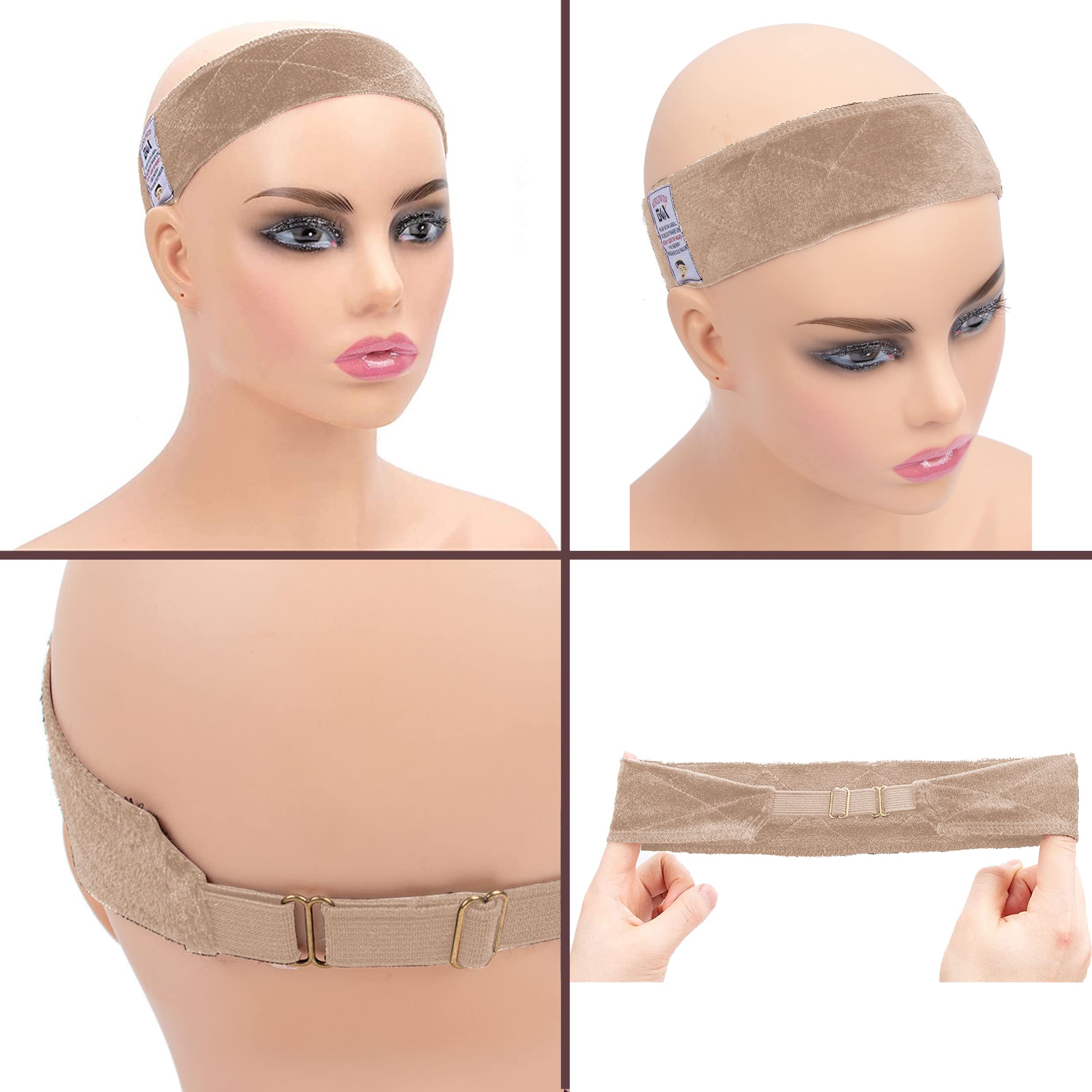 GEX Adjustable No-Slip Wig Grip Band - Elastic Velvet Wig Cap for Secure Hold (Beige) | Perfect for Daily Wear, Cosplay & Hair Loss Solutions