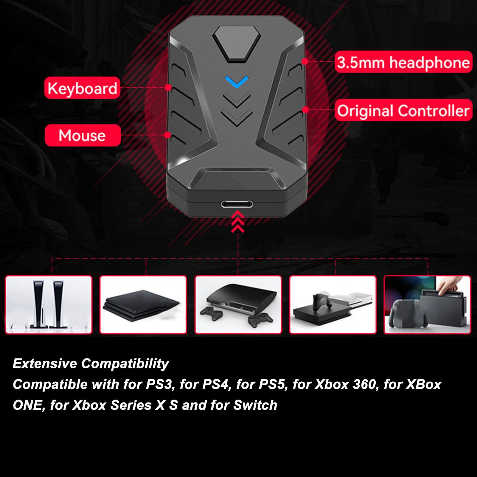 Fockety One-Handed RGB Mechanical Gaming Keyboard & Mouse Combo - Compatible with PS5, Xbox, Switch | USB Wired Half-Hand Keyboard Converter Set for Mobile Gaming | Perfect for Esports & PC Gaming (Black)