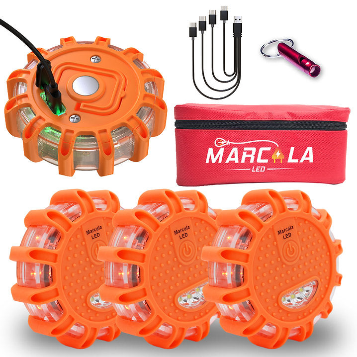 Rechargeable LED Road Flares 4 Pack - Emergency Safety Lights for Cars, Trucks & Roadside Emergencies - Waterproof & Bright Warning Lights for Nighttime Visibility