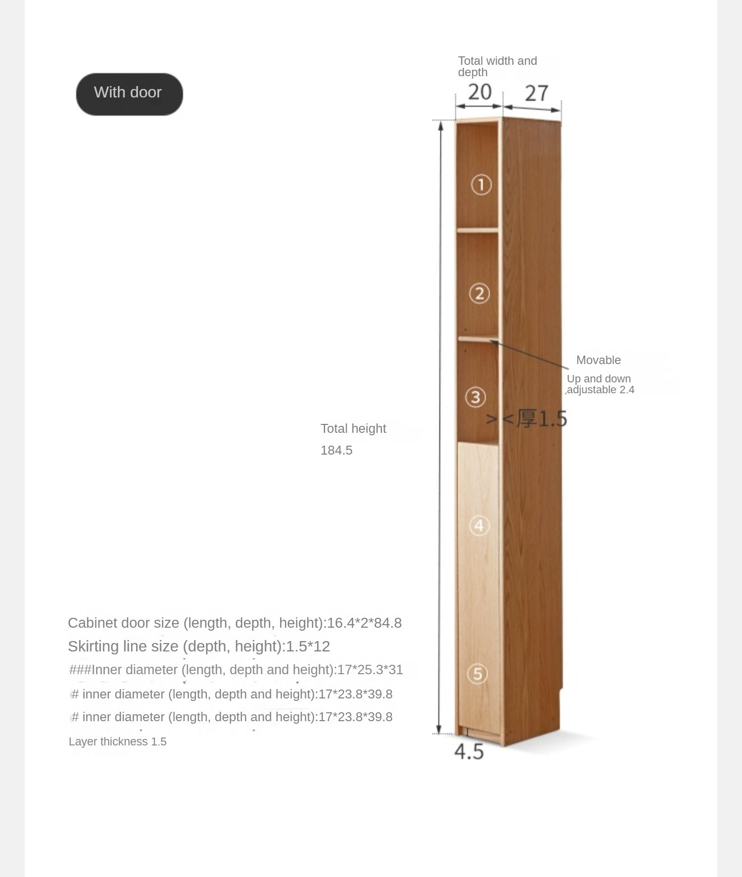 Oak Solid Wood Ultra Narrow Bookcase - Space-Saving Bookshelf for Small Rooms, Apartments & Home Office | Durable & Stylish Storage Solution
