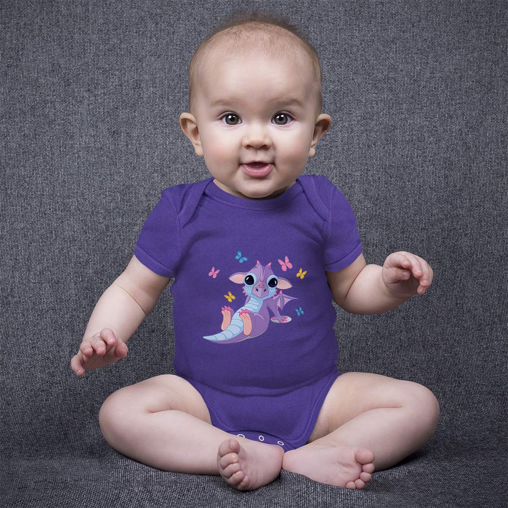 Custom Baby Bodysuit - Cute Dragon & Butterflies Striped Outfit for Boys & Girls | Soft Cotton Infant Onesie for Newborns, Photo Shoots, and Everyday Wear