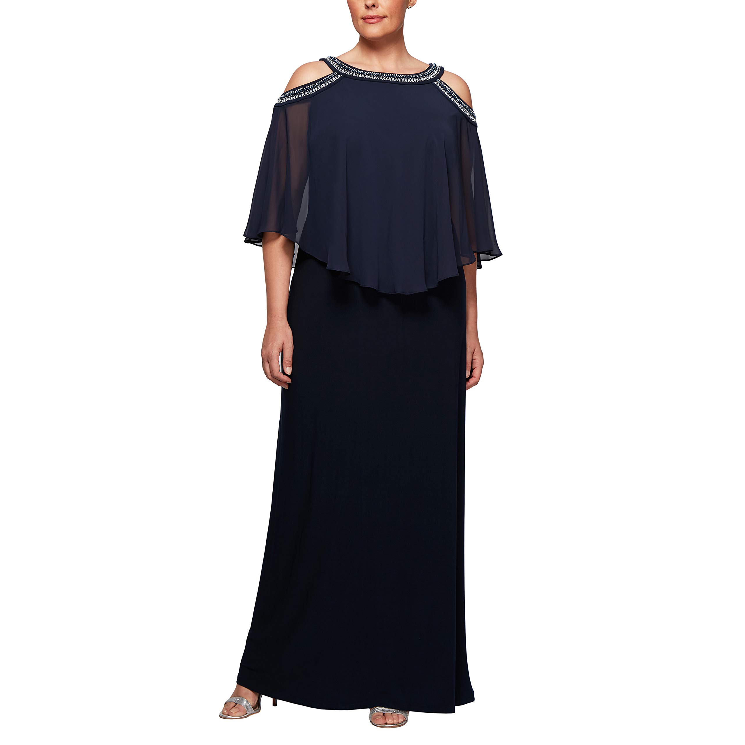 Alex Evenings Plus Size Women's Cold Shoulder Popover Dress - Elegant Formal & Evening Wear for Special Occasions